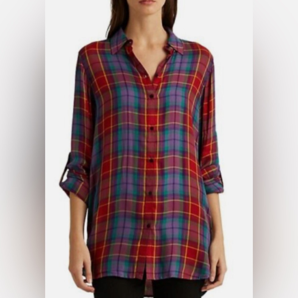 Ralph Lauren Multicolor Plaid Women's Button Down Top Classic Lauren Chic